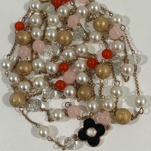 Long Pearl and Crystal Single Strand Necklace - Picture 1 of 7